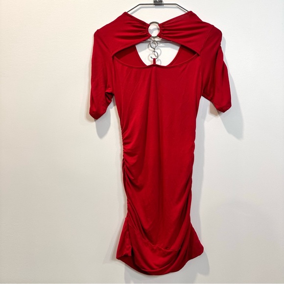 🛍️4 for 20$ / Anonyme Rushed Ring Short Sleeve Tunic Top Fiited / Red / S - Picture 4 of 10